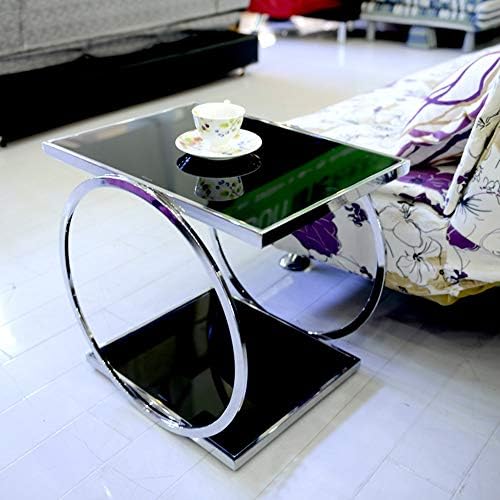 Telephone Table, Square Side Table,2 Layer Coffee Table,Telephone Table,Corner Table,Tempered Glass Sofa Side Table,554051CM(Color:Silver)