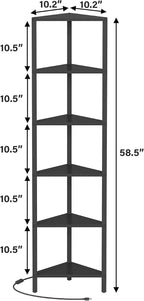 TUTOTAK Corner Shelf with LED Light, 6-Tier Corner Bookshelf