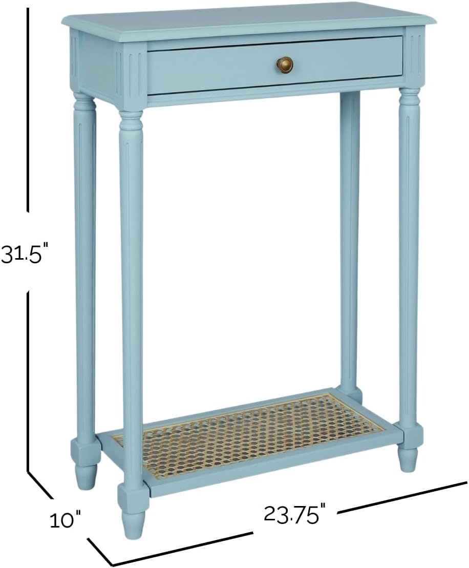 East at Main Lenora Console Table – 23.75” Narrow Entryway Table with Storage & Cane Shelf – Solid Wood Accent for Hallways, Foyers, and Small Spaces – French Country & Traditional Style (Powder Blue)