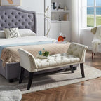 Upholstered Ottoman Bench with Armrest & Button Tufting, Great for Entryway Dining Room and More