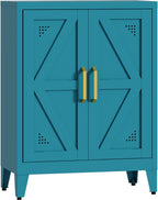 32" Metal Kitchen Pantry Cabinet,Floor Bathroom Storage Cabinet with 2 Adjustable Shelves,Freestanding Sideboard for Small Spaces, Living Room, Hallway, Dining Room,Blue