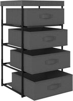 4-Tier Grey Steel Storage Rack w/Fabric Baskets 15"x17.7"x31.5" for Living/Bed/Bath Pantry
