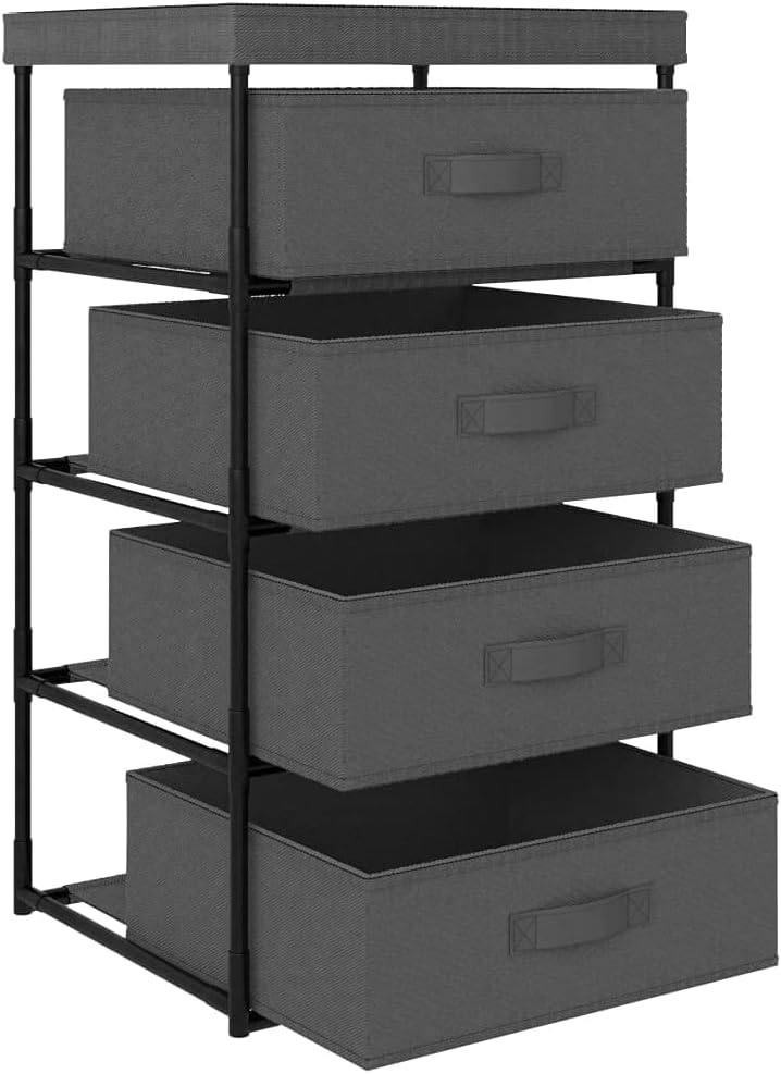 4-Tier Grey Steel Storage Rack w/Fabric Baskets 15"x17.7"x31.5" for Living/Bed/Bath Pantry