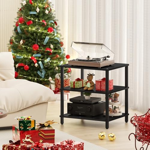 LELELINKY 3-Tier AV Media Player Stand, Stereo Cabinet, Modern Stereo Cabine,Game Console Shelf,Wooden TV Stand,Multifunctional Entertainment Center, Suitable for Home, Conference Room, Black
