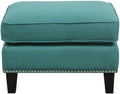 BOWERY HILL Solid Wood Frame Ottoman, Teal Fabric Upholstery, Nail Head Trim, 18" H x 26" W x 21" D, Compact Design, Lightweight, Modern Living Room Accent Piece, Supports Up to 500 lbs
