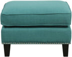 BOWERY HILL Solid Wood Frame Ottoman, Teal Fabric Upholstery, Nail Head Trim, 18" H x 26" W x 21" D, Compact Design, Lightweight, Modern Living Room Accent Piece, Supports Up to 500 lbs