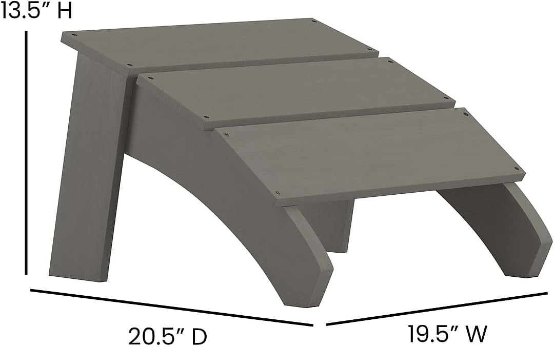Flash Furniture Sawyer Indoor/Outdoor Commercial Grade Adirondack Ottoman - Gray All-Weather Adirondack Style Footrest