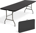 8Ft Folding Table Plastic Portable with Built in Handle & Steel Legs Black | 500LBS Capacity Portable Handle and Non-Slip Feet Indoor Outdoor Perfect for Parties, Dining, Weddings, Camping and BBQ