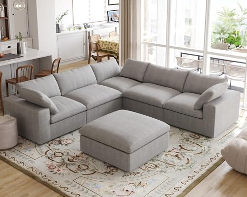 JACH V Shape Couches Sectional for Living Room, Modular Convertible Sofa Couch with Chaise Ottoman, Couch Cushion Covers Removable, Comfy Sofas for Living Room, Bedroom, Apartment (Grey)