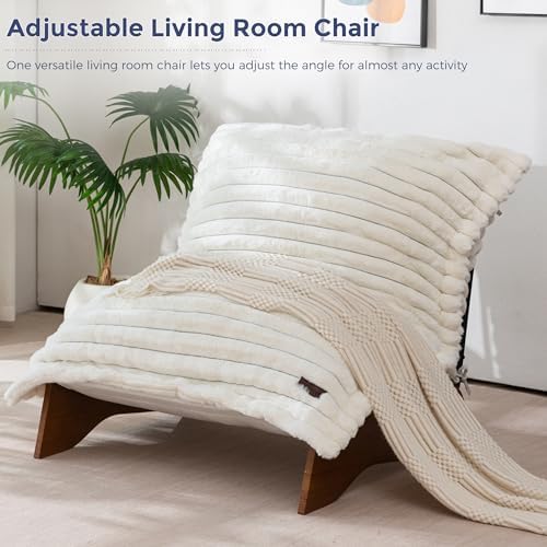MAXYOYO Adjustable Living Room Chair, 3-Position Bean Bag Chair with Frame | Upholstered Accent Chair with Frame, Removable Cushion, Soft Reclining Lounge for Bedroom, Apartment, Office, Beige