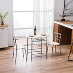 VINGLI 3 Piece Dining Set, Small Kitchen Table Set for 2, Breakfast Table Set, Kitchen Wooden Table with 2 Chairs for Small Space/Dining Room/Apartment, Metal Frame, Wine Rack, Beige