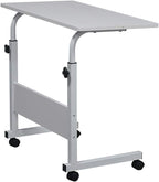 Portable Laptop Computer Desk Stand with Wheels, Rolling Sofa Side Snack Table, Height Adjustable Breakfast TV Tray Bedside Coffee， White L