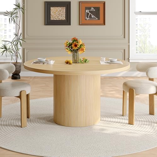 ONBRILL 47 Inch Round Dining Table for 4-6, Oak