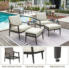 NATURAL EXPRESSIONS Patio Outdoor Chair with Ottoman, Wicker Backrest | 1 Matched Ottoman, Adjustable Feet, Natural Wood-garin Texture Arm, 6" Removable Cushion, Patio Sofa for Porch, Deck, Balcony