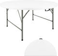 HAISIWLKJ 4FT Round Folding Table White Fold-in-Half with Carrying Handle Portable Plastic Table for Outdoor or Indoor Events,Dining,Wedding, Camping,Party Table