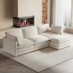 ROWHY 104'' Modular Sectional Cloud Couch with Movable Ottoman, 4 Seat Modern Corduroy Sofa, Deep Seat L Shaped Couch for Living Room Bedroom Apartment, Beige