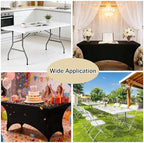 1 Set 6 FT Rectangle Folding Table with Carrying Handle, Lightweight Fold-in-Half Utility Table, with Matching Black Stretch Spandex Covers, Ideal for Weddings, Parties, Camping, Banquets, Crafts