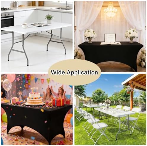 1 Set 6 FT Rectangle Folding Table with Carrying Handle, Lightweight Fold-in-Half Utility Table, with Matching Black Stretch Spandex Covers, Ideal for Weddings, Parties, Camping, Banquets, Crafts