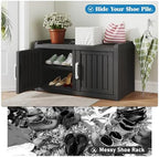 2-Tier Storage Bench, Waterproof UV-Resistant Outdoor Shoe Storage Cabinet with 2 Doors & Adjustable Shelves for Indoor Outdoor Entryway, Hallway, Living Room (Black)