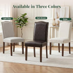 Upholstered Dining Chair Set of 4, Farmhouse Fabric Kitchen Chair | Modern, Padded Seat, Solid Wood Legs, High Back, Nailhead Trim, Living Room, Restaurant, Hotel, Grey