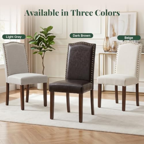 Upholstered Dining Chair Set of 4, Farmhouse Fabric Kitchen Chair | Modern, Padded Seat, Solid Wood Legs, High Back, Nailhead Trim, Living Room, Restaurant, Hotel, Grey