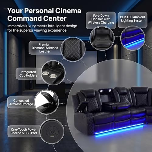 A Ainehome Power Furniture Reclining Sectional Sofa Set, Living Room Power Recliner Adjustable Sofa, Loveseat and Chair with USB Chargers/Storage Console for Living Room/Office(A-Black)