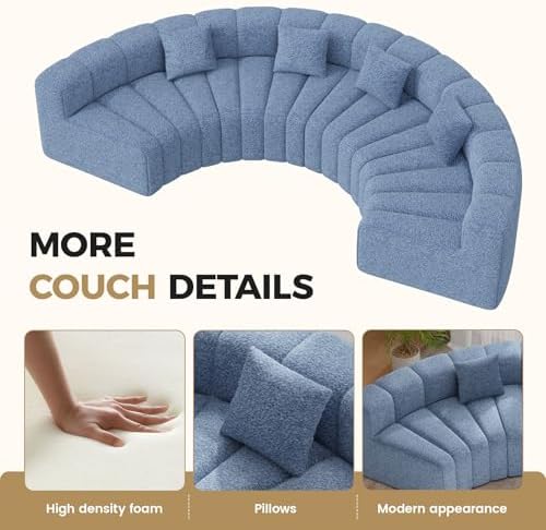 Oversized Curved Sofa, 6 Seater Modular Velvet Cloud Couch, Modern Sectional Couches for Living Room, No Assembly Required, Light Blue 1PC