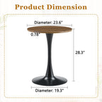 Round Dining Table, 23.6" Circle Tulip Table with Thickened Tabletop & Metal Pedestal, Mid Century Modern Bistro Table for Kitchen, Small Places, Living Room, Cafe (Walnut + MDF)