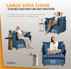 VINGLI 34" Width Oversized Accent Chairs Set of 2, Navy Sofa Reading Chair Upholstered Armchair Soft Chenille Fabric Living Room Chairs Sofa for Bedroom, Home Office, Play Room