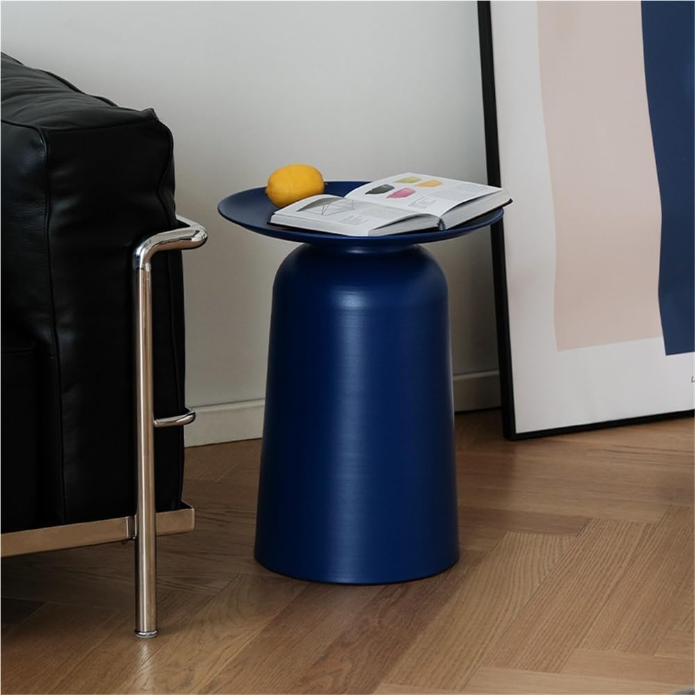 Metal Small Round Side Table, Retro Thick Pedestal Matte Accent Table, Modern Drink Tables for Living Room, Couch, Sofa, Recliner, Bedroom, 13.8''x13.8''x17.7''(Red)