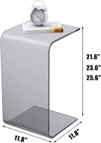 C Shaped Acrylic Side Table,Modern End Table for Sofa,Multipurpose Transparent Couch Tables Slides Under Couch for Living Room, Bedroom(12" L x 12" W x 25.5" H, Blue)