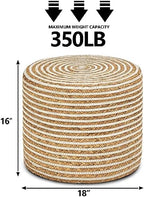 18'' Ottoman Pouf Natural Braided Poof Rustic Handweave Lounge Pouffe | Work as footrest extra guest seat vanity stool side table balcony lounge seat Ideal for living room bedroom dorm patio garden