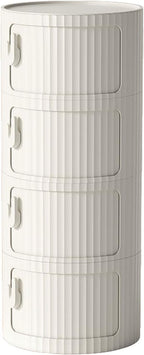 2/3/4 Tier Round Nightstand with Drawers, Round Bedside Table Plastic Nightstand Storage, Multifunctional End Table Storage Cabinet with Sliding Door, for Living Room, Bedroom, Bathroom(White,4 Tier)