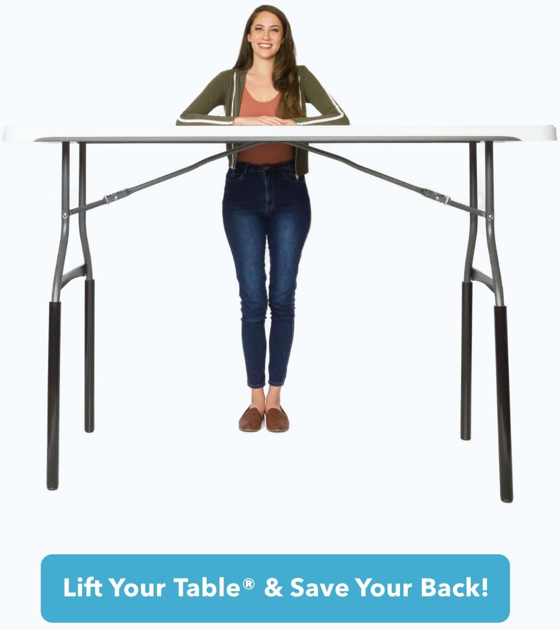 Lift Your Table® Folding Table Risers - Standing Desk Kit: XL Height - Made in the USA, Heavy Duty, Sturdy, Portable, Easy-to-Use Extensions Raise Bent Leg Folding Tables (Set of 4)