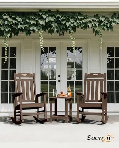 Outdoor Rocking Chair, HDPE Patio Rocking Chair, All Weather,Brown | Relax in Gentle Rock,Create Comfort Everywhere,Enjoy Your Me Time,Withstand Changing Seasons,Wood Look with Low Maintenance