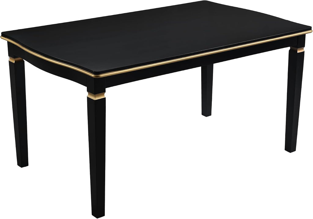 LUMISOL 6-Piece Farmhouse Dining Table Set, 60” Solid Wood Table, 4 Upholstered Chairs and Bench, Black