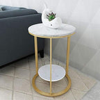 Telephone Table, 2 Layer White Marble Print Side Table,with Gold Metal Frame,Telephone Tables,Sofa Table Small Round Side Tables,Living Room Bedroom Tables (Gold+white-15.74 * 21.65in