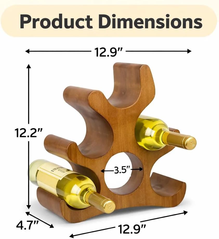 Wooden Wine Rack – Countertop & Freestanding Display – Holds 6 Bottles, Wall-Mountable, Elegant Curved Wine Storage (Brown)