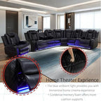 Power Recliner Sofa Sectional Sofa with LED Light for Living Room, Air Leather Reclining Corner Sectional Sofa Set, Cup Holder, Storage Console for Home Theater Seating (Black, Sectional+Chair)