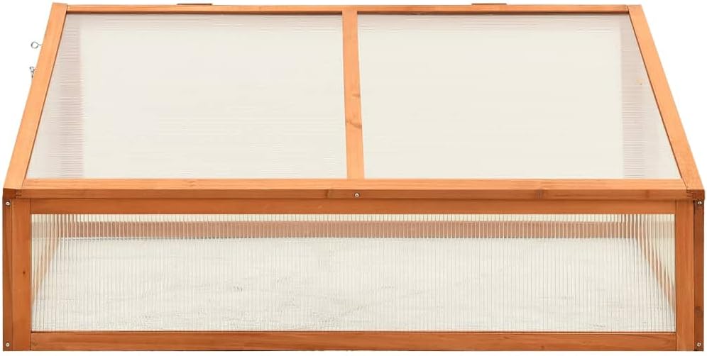 Wooden Garden Greenhouse，Wood Raised Plants Bed Raised Flower Planter Box, Garden Wood Cold Frame Greenhouse Flower Planter, Brown 39.4"x25.6"x15.7" Firwood,-682