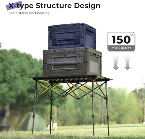 Byliable Folding Camping Table, Portable Aluminum Adjustable Height, Black | Roll-Up Camp Lightweight table with Carry Bag, 9 lb Weight, 21.7"-29.5" Height, Outdoor for Camping, Picnic and BBQ