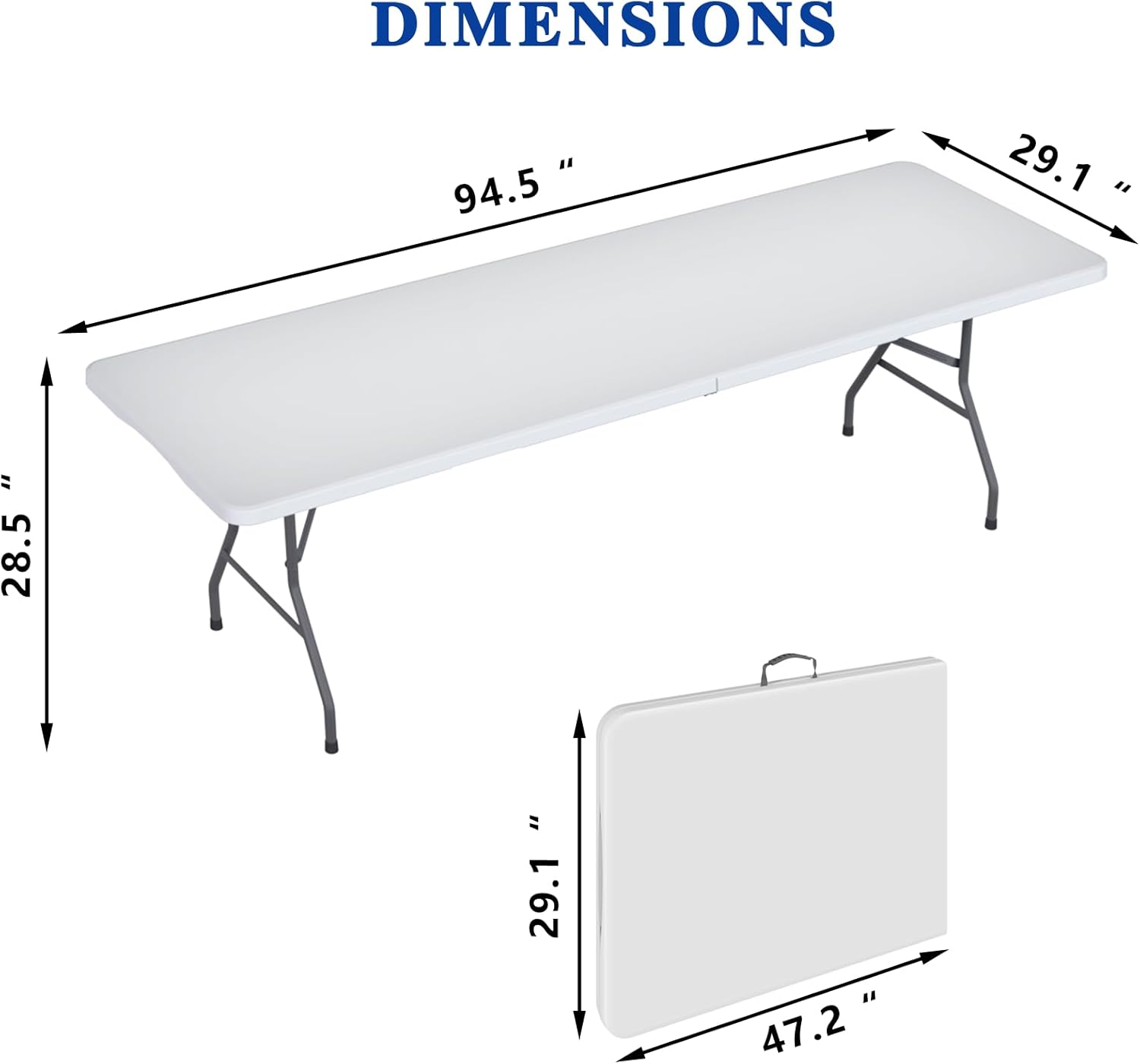 8FT Folding Tables – Heavy Duty Portable Foldable Picnic Table with Built-in Handle, 450 lb Capacity – Ideal for Events, Parties, Crafts, Camping & Dining (10-Pack, White)