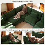 ELUCHANG 114" Oversized Modular Sectional Sofa, Comfy Chenille Cloud Couch, 6-Seater V Shaped Modern Deep Seat Sofa w/Removable Covers for Living Room, Bedroom, DIY Combination - Green
