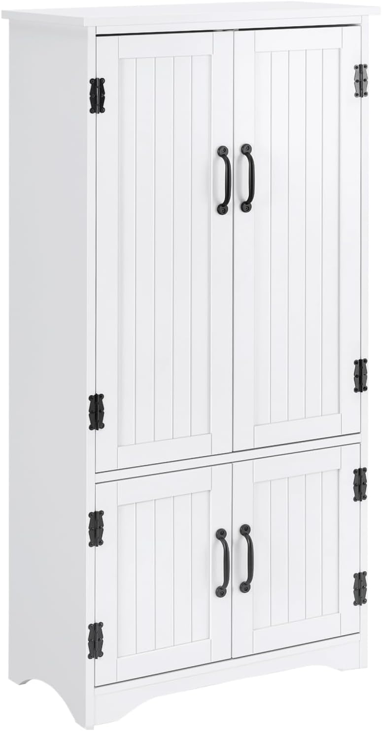 Farmhouse Kitchen Pantry Cabinet, 48.5" Tall Storage Organizer, White Cupboard
