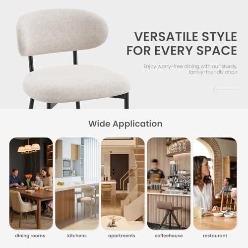 Upholstered Dining Chairs Set of 4, Modern Fabric Kitchen Chairs with Curved Backrest and Cushioned Seat, Sturdy Metal Legs, Modern Dining Chairs for Kitchen Dining Room, Living Room,Beige
