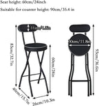 Padded Counter Height Foldable Stool, Folding Bar Stool with Back, Tall Bar Foldable Chairs for Adults Kitchen Outdoor Cafe (Black, Size : 60cm/24in)(1Pcs)