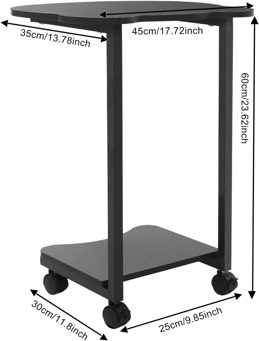 Portable Mobile Desk Side Table with Wheels, C Shaped White End Table for Bedrooms, Living Rooms, Offices, Reception Rooms, Panda Shaped Desktop