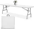 EconoHome White 8ft Folding Table with Handle | Heavy-Duty Foldable Table | Portable Table for Indoor & Outdoor Use | Perfect for Events, Camping, Parties, Dining & More