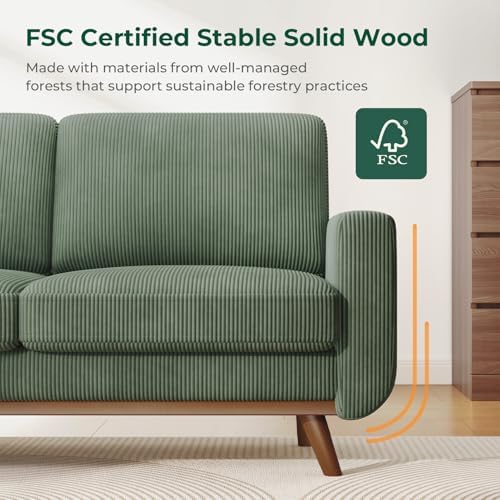 Vesgantti 68" Comfy Green Corduroy Loveseat Sofa, 2 Seater Deep Seat Couch with Spring Cushion, Solid Wood Frame for Living Room, Bedroom, Office