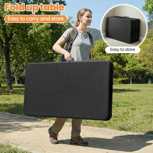 2 Pack Folding Table 6FT Heavy Duty Plastic Utility Table with Carrying Handle for Camping, Party, Picnic, BBQ, Banquet, Folds in Half for Easy Storage, No Assembly Required, Black